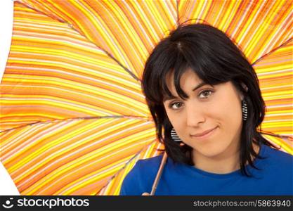 young brunette woman with umbrella in colors