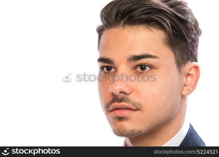 young businesman in suit in white background