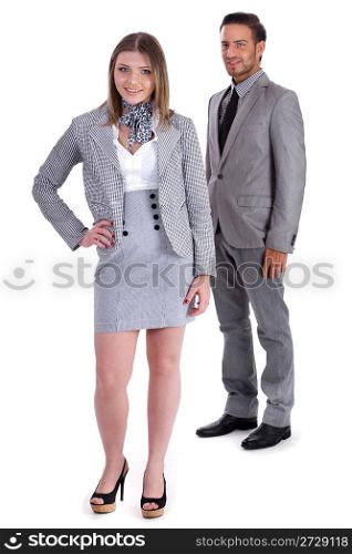 young Business collegues looking at you on isolated white background