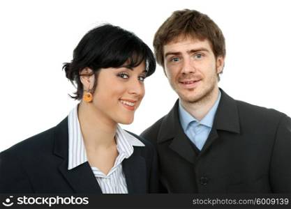 young business couple isolated on white background