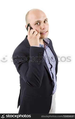 young business man at the phone, isolated