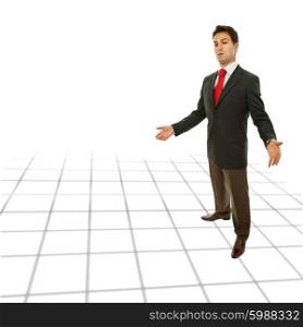 young business man full body waiting with open arms
