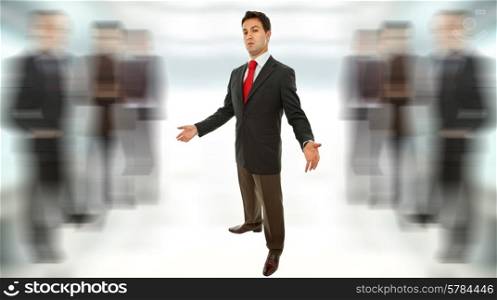 young business man full body with open arms waiting