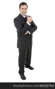 young business man going thumb up, isolated