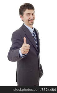 young business man going thumb up, isolated on white