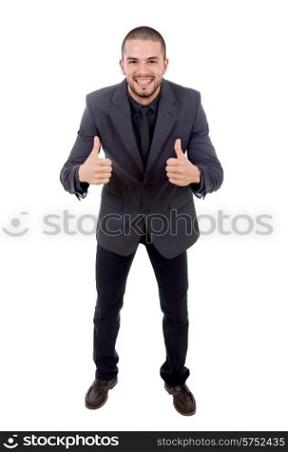 young business man going thumbs up, isolated