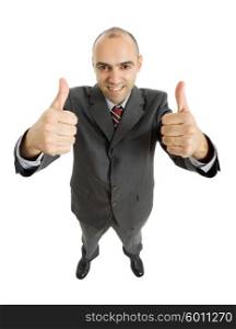 young business man going thumbs up, isolated