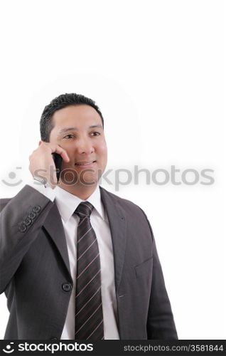 Young Business Man happy Speaking mobile phone, isolated on white background