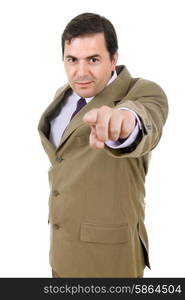 young business man in a suit pointing with his finger