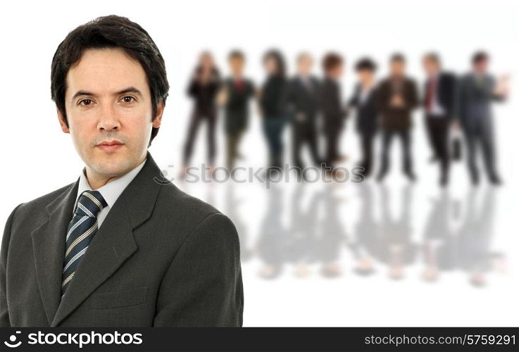 young business man in front of a group of people