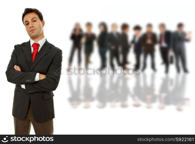 young business man in front of a group of people