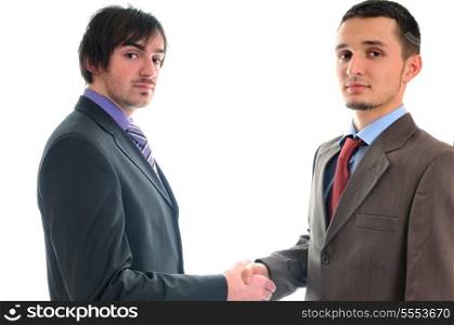 young business man isolated on white hand shake