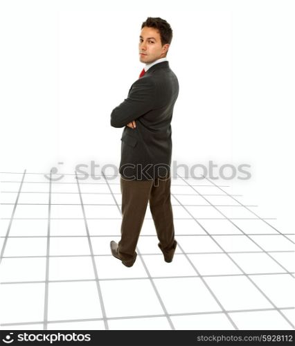young business man looking back, full body picture