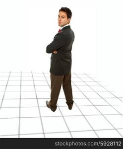 young business man looking back, full body picture