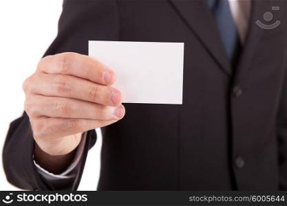 Young business man offering greeting card