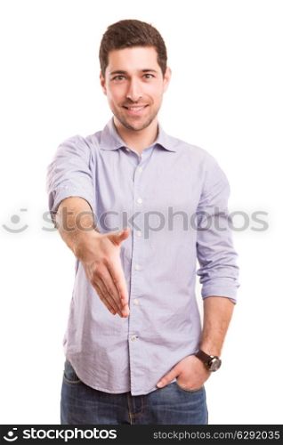 Young business man offering handshake