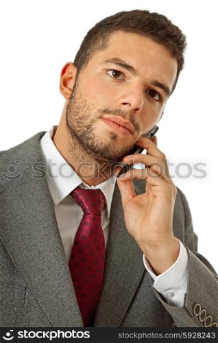 young business man on the phone, isolated