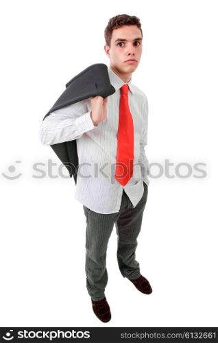 young business man pensive, isolated on white