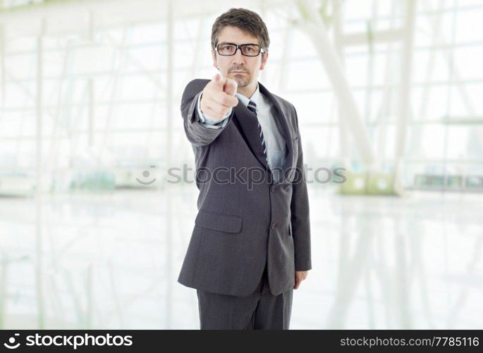 young business man pointing, at the office