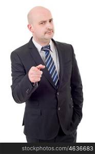 young business man pointing, isolated on white