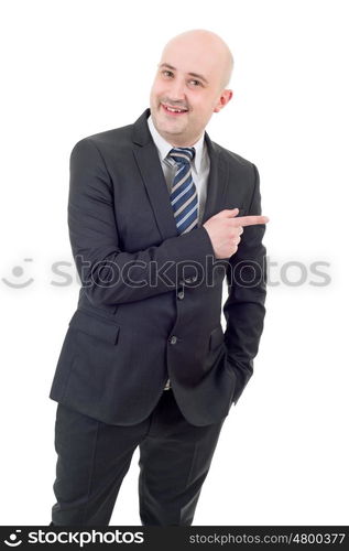 young business man pointing, isolated on white