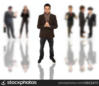 young business man portrait with some people in the back
