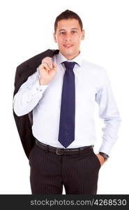 Young business man posing, isolated over white