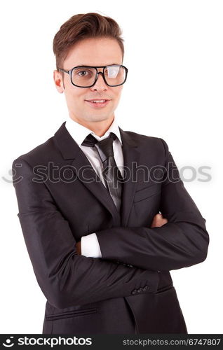 Young business man posing, isolated over white