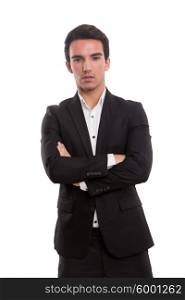 Young business man posing isolated over white background