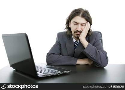 young business man sleeping on the laptop