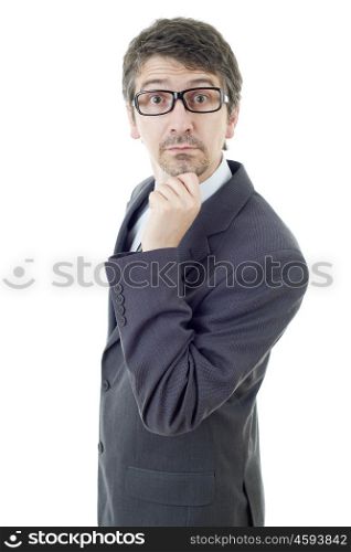young business man surprised isolated on white