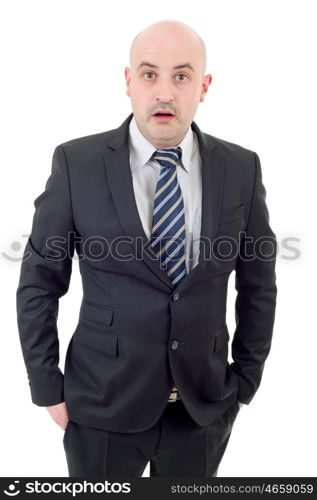 young business man surprised isolated on white