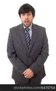 young business man surprised isolated on white. businessman surprised