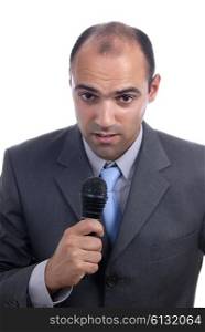 young business man talking on a microphone