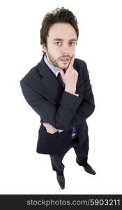 young business man thinking, full length, isolated