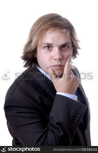 young business man thinking in a white background