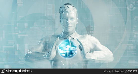 Young Business Man Using Digital Solutions Technology Concept Art. Young Business Man Using Digital Solutions