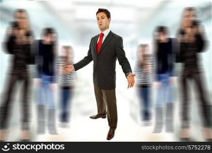 young business man waiting with open arms