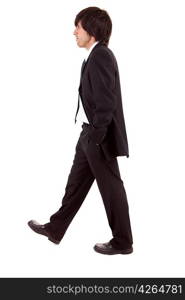 Young business man walking, isolated over white