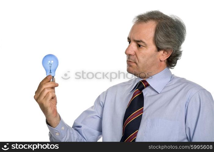 young business man with a lamp isolated on white