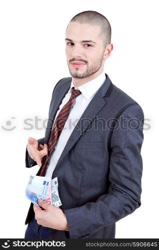 young business man with lots of money, isolated