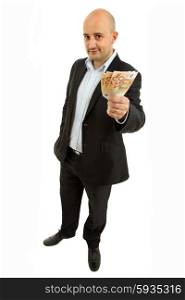 young business man with money, full length picture