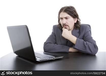 young business man working with is laptop, isolated