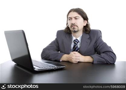 young business man working with is laptop, isolated