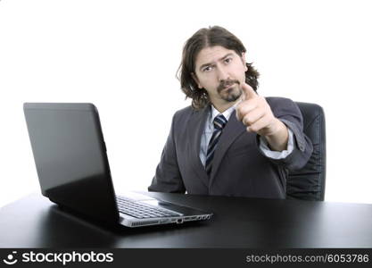 young business man working with is laptop, isolated