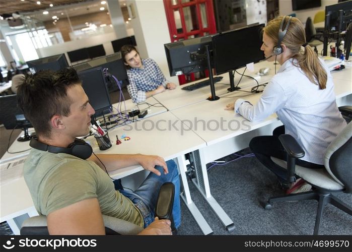 young business people at modern office workplace getting social in free time
