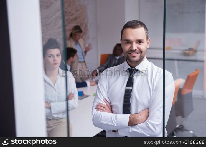 young business people group have meeting and working in modern bright office indoor