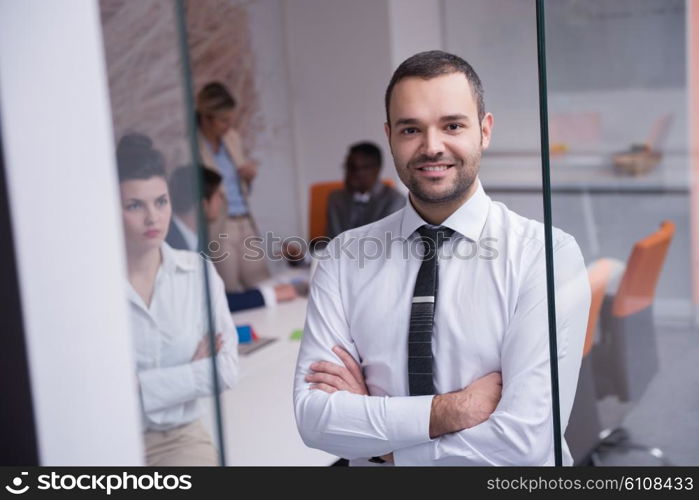 young business people group have meeting and working in modern bright office indoor