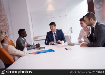 young business people group have meeting and working in modern bright office indoor