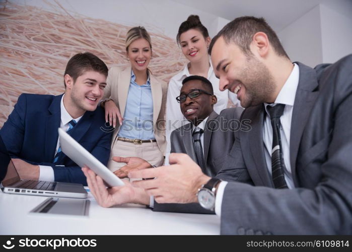 young business people group have meeting and working in modern bright office indoor